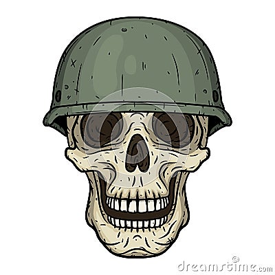 The skull of a soldier wearing a helmet. Stock Photo