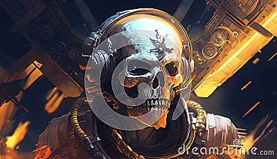 skull space pirate, digital art illustration, Generative AI Cartoon Illustration