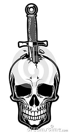 Skull stabbed by the dagger Vector Illustration