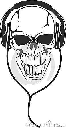 Skull in stereo ear-phones Vector Illustration