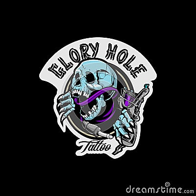 SKULL WITH TATTOO MACHINE GLORY HOLE TATTOO mystery game VECTOR Vector Illustration