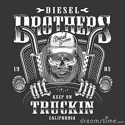 Skull trucker print Vector Illustration