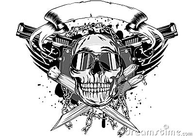 Skull Two Pistols And Crossed Knifes Stock Photo - Image: 52140162