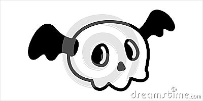 skull vector icon Halloween doodle bat wing cartoon character flying crossbones logo symbol illustration Vector Illustration