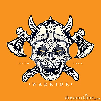 Skull Viking Warrior with axe and helmet Illustrations Vector Illustration