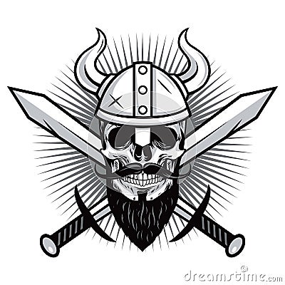 Skull of Viking Warrior with Crossed Swords Vector Vector Illustration