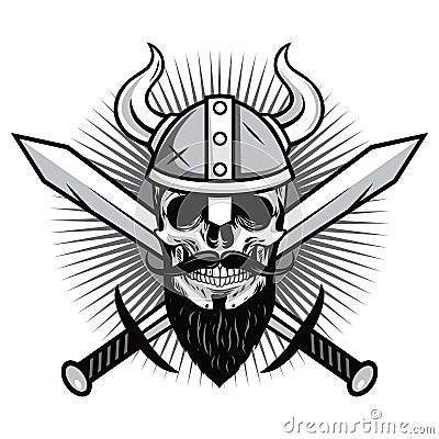 Skull of Viking Warrior with Crossed Swords Vector Illustration Vector Illustration