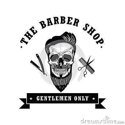 Skull Vintage Barber Shop Logo Design Template Vector Illustration Vector Illustration