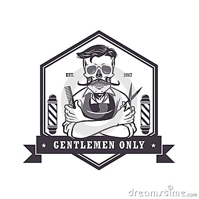 Skull Vintage Barbershop Logo Template Vector Vector Illustration