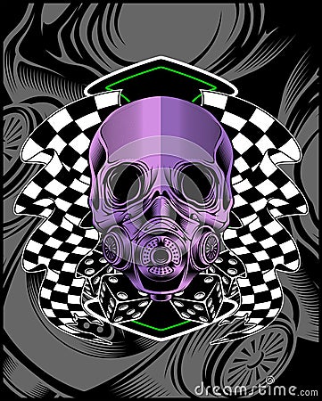 Skull violet with race flag vector hand drawing Vector Illustration