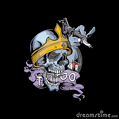 Skull wear crown with tattoo machine illustration vector Vector Illustration