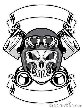 Skull wearing retro motorbike helmet Vector Illustration