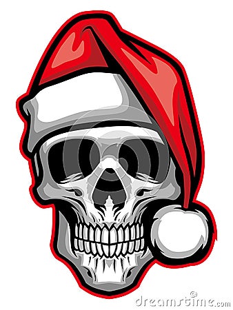 Skull wearing santa claus hat Vector Illustration