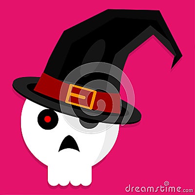 Skull wearing witch hat isolated for halloween concept illustration Cartoon Illustration