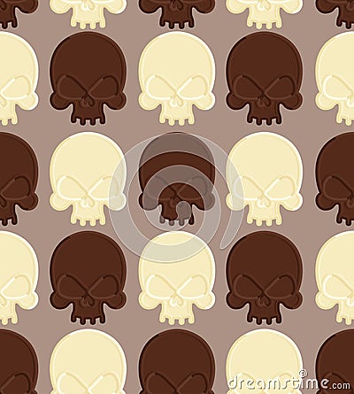 Skull white and dark chocolate seamless pattern. Head skeleton m Vector Illustration