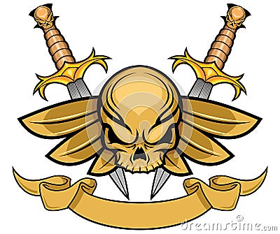 Skull with wing and dagger Vector Illustration