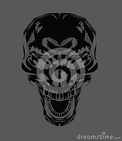 Skull with wing and tool on label background. Sticker and printing for biker.bigbike and skull Vector Illustration