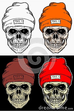 Skull Winter hat Hand Drawing With 4 variation Color Vector Illustration