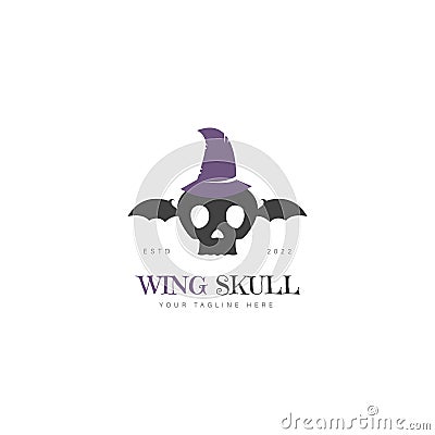 Skull with wizard hat logo design icon illustration Vector Illustration