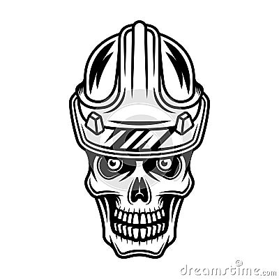 Skull in worker hard hat vector illustration in monochrome vintage style isolated on white background Vector Illustration