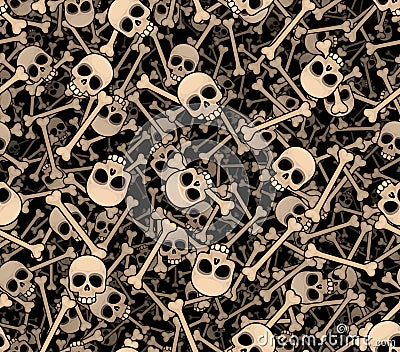 Skulls and bones. Seamless background Vector Illustration