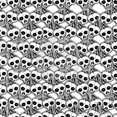 Skulls and bones. Vector hand drawn cute seamless pattern. Vector Illustration