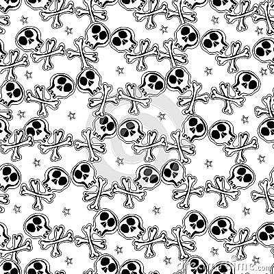 Skulls and bones. Vector hand drawn cute seamless pattern Vector Illustration