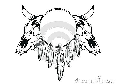 Skulls bull and tambourine Vector Illustration