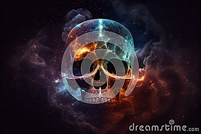 Skulls and galaxies blend beautifully With Generative AI Stock Photo