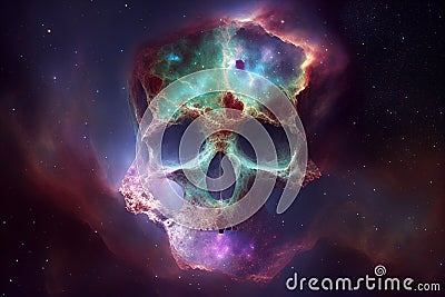 Skulls and galaxies blend beautifully With Generative AI Stock Photo