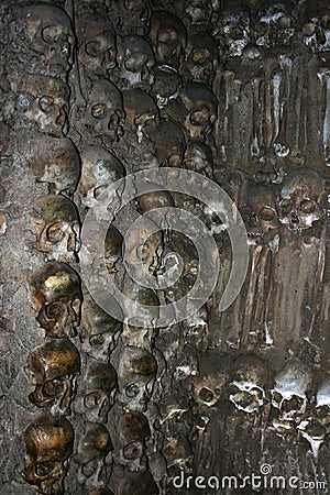 Skulls inside of the Chapel of Bones Capela dos Ossos in de San Francisco church Igreja do Sao Francisco in Evora, Portugal Stock Photo