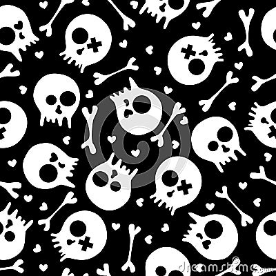 Skulls seamless pattern Cartoon Illustration