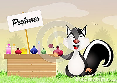 Skunk sells perfumes Stock Photo