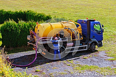 Skutc, Czech Republic - October 16 2019: Sewer pumping machine. Sewage Tank truck. Editorial Stock Photo