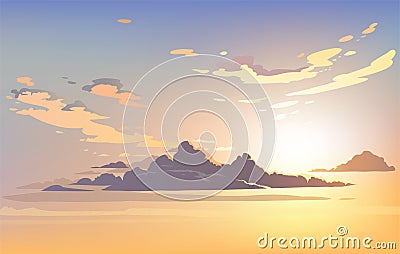 Vector landscape sky clouds. Plane in the sky. Vector Illustration