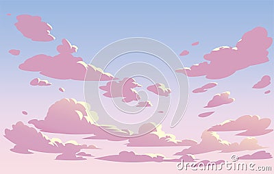 Vector landscape sky clouds. Pink sky Vector Illustration