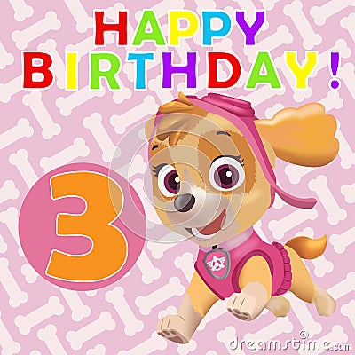 Happy 3th Birthday from Paw Patrol Skye Editorial Stock Photo