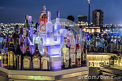 Sky-bar and alcoholic drinks in Bangkok Editorial Stock Photo