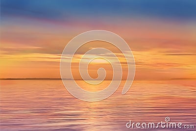 Sky blue cloudy sky sunset yellow light reflection on water wave reflection on horizon boat skyline nature Stock Photo