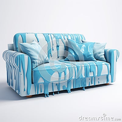 Cute Cartoonish 3d Cotton Cover Sofa With Blue And White Dripping Paint Stock Photo