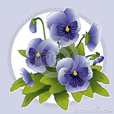 Sky Blue Pansies Vector Illustration