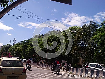 Sky blue road zebra crossing Editorial Stock Photo