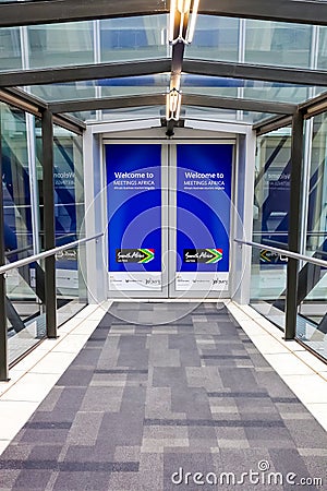 Sky bridge entrance doors to Sandton Convention Centre Editorial Stock Photo