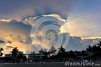 Sky with clouds and colorful prisma light reflections Stock Photo