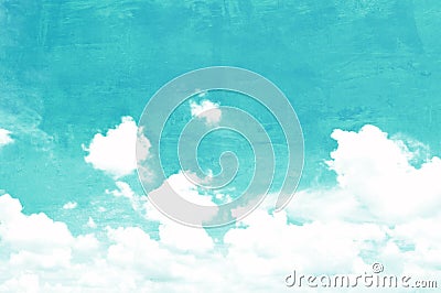 Sky and clouds picture on rough concrete wall texture Stock Photo