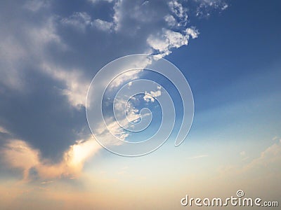 The sky with clouds and sunbeam. Stock Photo