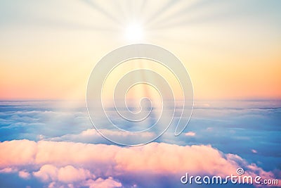 Sky and clouds at sunset with sun rays Stock Photo