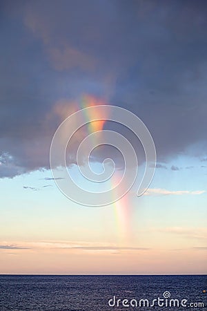 Sky clouds texture with rainbow, background. Dramatic sky cloud Stock Photo