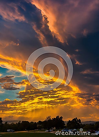 sky is filled with afterglow, clouds Stock Photo