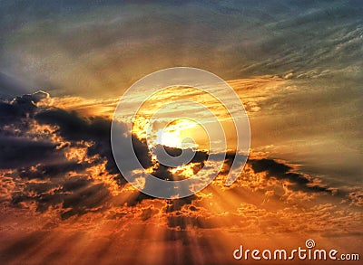 Sky on fire, pain, torment, the fight between good and evil, night, dusk, red Stock Photo